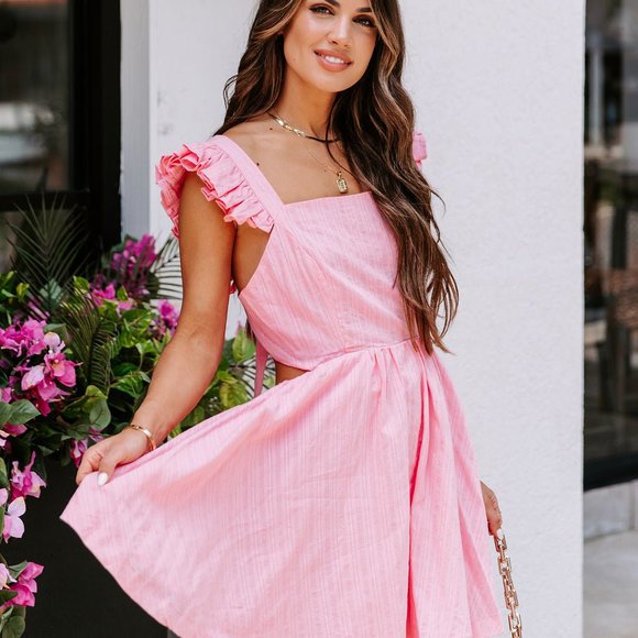 VERNA COTTON RUFFLE BABYDOLL DRESS - PINK - Picture 7 of 9